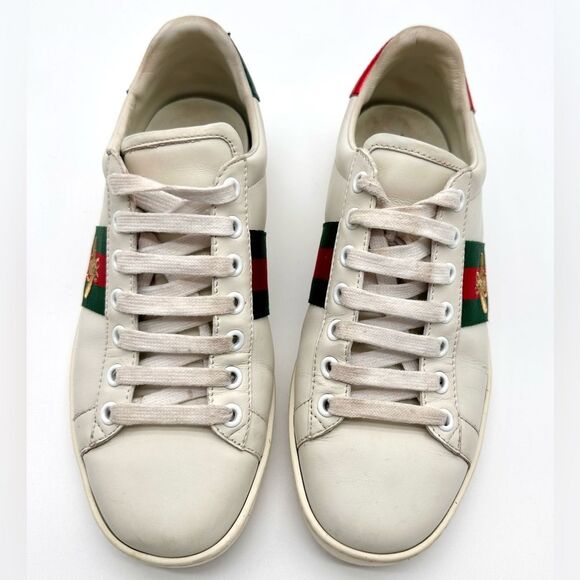 Gucci Ace Bee Embroidered Sneakers White leather Web Stripe Size EU 39.5 US 9.5 - Picture 7 of 14